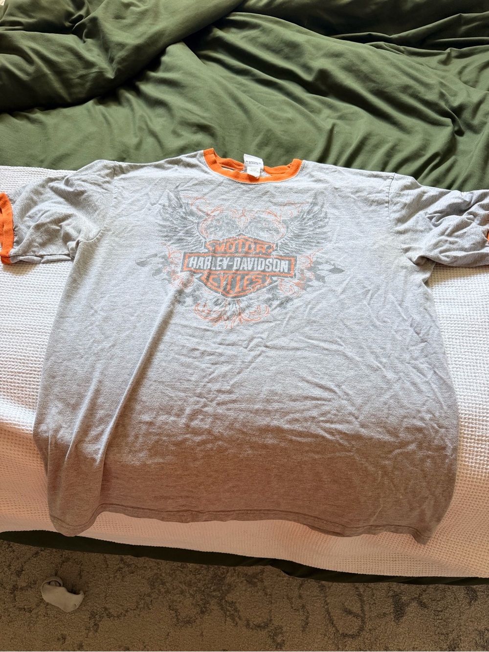 Harley-Davidson Gray T-Shirt with Orange Ringer and Logo